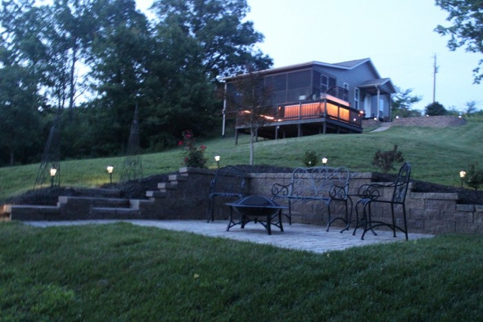 Patio and Cabin at dusk
